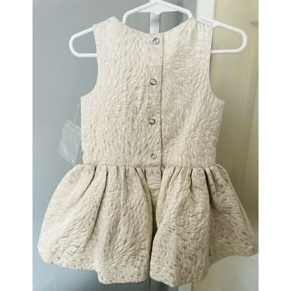 Max Studio cream gold pattern pearl gem waistline dress sz 2T New with Tags - Picture 3 of 7